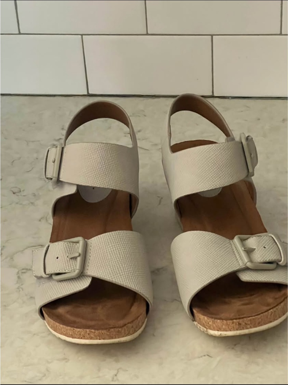 Women’s Cream Buckle-Strap Cork Sandals